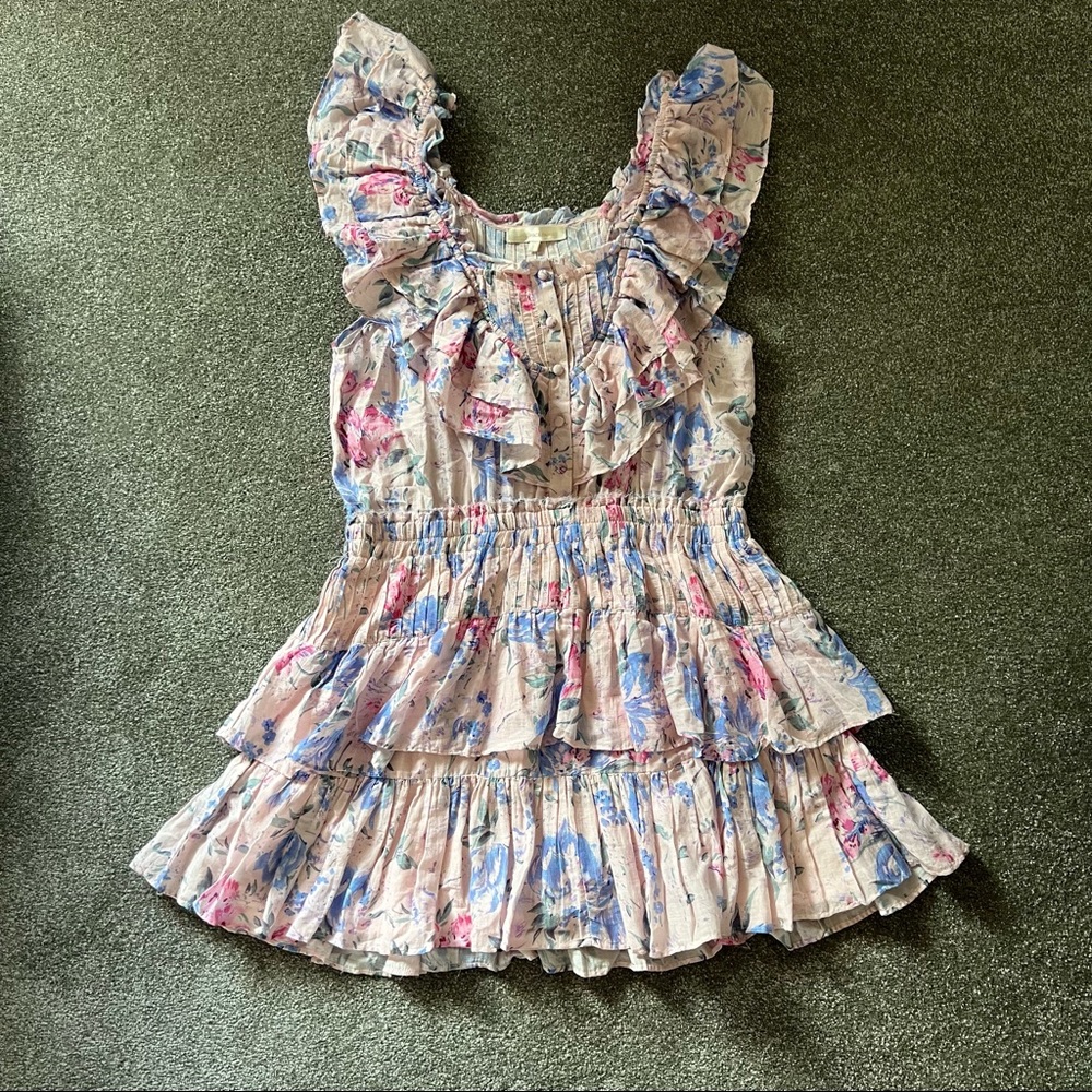 LoveShackFancy Fatima Floral Ruffle Mini Dress. Size L. NWOT.